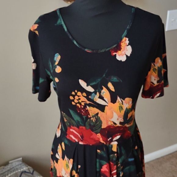 DouBCQ Women's Floral Print Casual Flowy‎ Pleated Loose Dress with Pockets Sz L - Picture 5 of 15